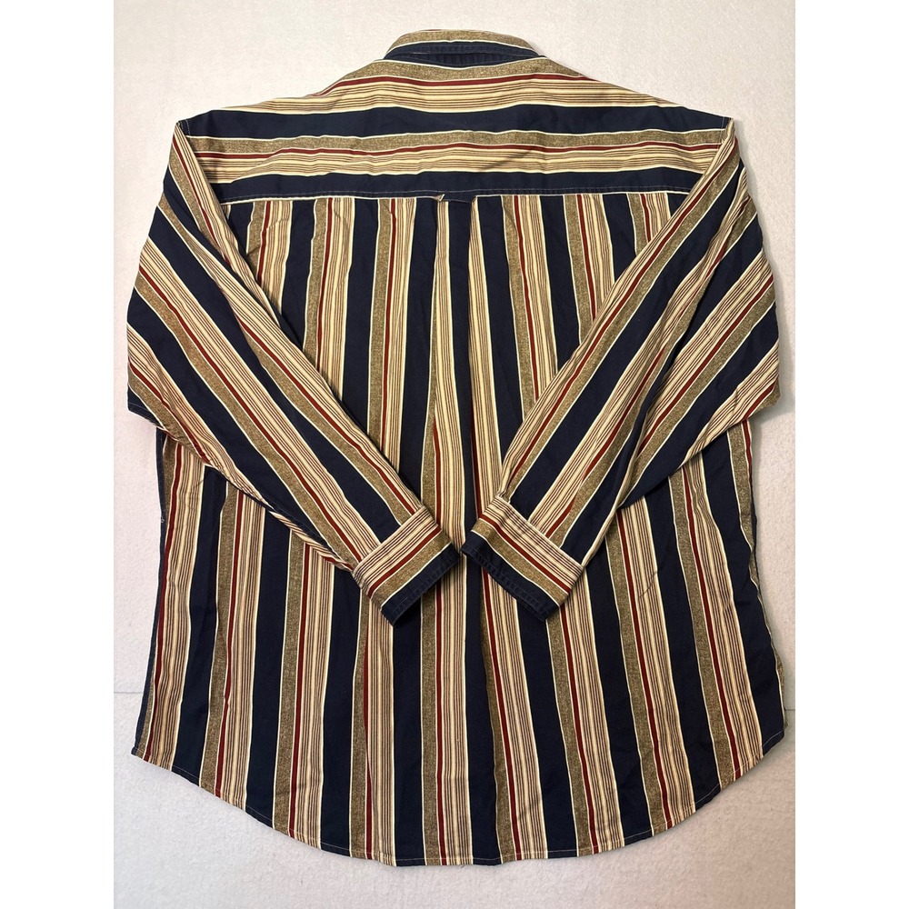 Chaps Ralph Lauren Mens XL Long Sleeve Striped Button Down Shirt Navy Tan Red - Picture 9 of 10